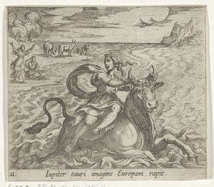 Tető van Európa A Jupiter megörökíti Európát egy bika képében (cím a tárgyon) Metamorphoseon méret transzformációs (sorozat címe) Metamorfosen van Ovidius (sorozat címe) alkotó: Antonio Tempesta