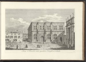 Gezicht op Campo San Rocco te Venetië S. Rocchi területe ugyanazzal a templommal és iskolával (cím az objektumon) Gezichten op bugemenen en pleinen in Venetië (sorozat címe) Velence városának leghíresebb kilátásai az Antonius-csatorna 38 táblájáról, amelye