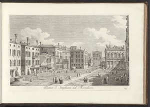 Gezicht op Campo Santo Stefano te Venetië A Szent István tér délre (cím a tárgyon) Gezichten op bugemenen en pleinen in Venetië (sorozat címe) Velence városának leghíresebb kilátása az Antonius-csatorna 38. tábláiról, Antonio Viss sárgaréz nyomtatásával alkotó: Antonio Visentini