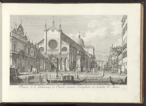 Kilátás a velencei Santi Giovanni e Paolo templomra Platea S. S. Johannis et Pauli, eorum Templum et Schola D. Marci (cím a tárgyon) Kilátás a velencei épületekre és terekre (sorozat címe) Urbis Venetiarum prospectus celebriores, ex Antonii Can