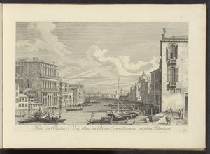 Gáz a Canal Grande en Campo San Vio te Venetië-n Ezen az oldalon a Szent Vitus utcától, a másik oldalon a Cornelius-háztól ugyanahhoz a Teloniumhoz (cím a tárgyon) Velence városának leghíresebb kilátása az Antonius-csatorna 38 táblájáról, amelyet Antonio V