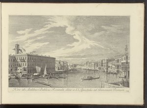 Gezicht op het Canal Grande te Venetië Innen a Rivoalti Public Houses-ig, a másik oldalon az SS-től. Apostolok a Grimana-házban (cím a tárgyon) Velence városának leghíresebb képe, az Antonius-csatorna 38 táblájáról, Antonio Vissentini réznyomatai részekben alkotó: Antonio Visentini