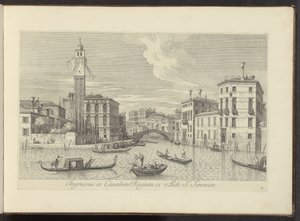 Gezicht op het Cannaregio en Palazzo Labia te Venetië Bejárat a királyi csatornába Szent Jeremiás házából (cím a tárgyon) Velence városának leghíresebb kilátása az Antonius-csatorna 38 táblájáról, amelyet Antonio Vissentini nyomtatott levegőre, három részr alkotó: Antonio Visentini