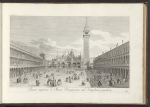 Gezicht op het San Marcoplein en de San Marco te Venetië A Szent Márk Prospektus nagyobb területe ugyanahhoz a templomhoz (cím az objektumon) Gezichten op bugemenen en pleinen in Venetië (sorozat címe) Velence városának leghíresebb kilátásai az Antonius-cs