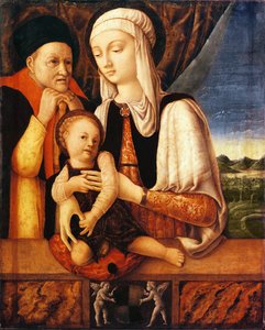 A Szent Család (Barbara de Brandeboug, Mantua hercegnőjének címere), 1450-60 körül (olaj, fa)