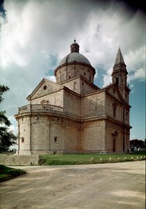 Kilátás a San Biagio templomra, amelyet Antonio da Sangallo építész épített, az egykori (1453-1534) 1518-1545 Montepulciano, Toszkána. Olaszország alkotó: Antonio da the elder Sangallo