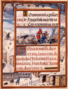 Február, miniatúrák Dom Manuel Órakönyvéből, 1517-38 (tempera pergamen) alkotó: Antonio de Hollanda