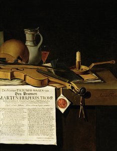 Vanitas csendélet tiszteletadás Marten Herpertszwoon Tromp admirális előtt, 1655