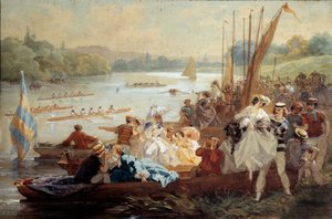 Regates egy Argenteuil Parisiens pikniket vasárnap a Szajna partján, ahol evezős versenyeket rendeznek. Antony Morlon akvarellje (1834-1914)