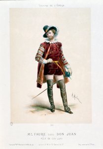Jean-Baptiste (Jean Baptiste) Faure (1830-1914) énekes, aki a Don Giovannit (Don Juan) adja elő Wolfgang Amadeus Mozart (1756-1791) azonos című operájában a párizsi Operaszínházban. Antony Morlon litográfiája (1834-1914) Colle