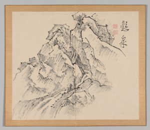 Double Album of Landscape Studies Ikeno Taiga után, 1. kötet 26. levél, 18. század. alkotó: Aoki Shukuya