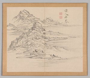 Double Album of Landscape Studies Ikeno Taiga után, 1. kötet 35. levél, 18. század.