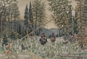 Vadászok lóháton a fenyvesben alkotó: Apollinari Mikhailovich Vasnetsov