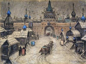 Régi Moszkva, 1908 (szén és wc kártyán) alkotó: Apollinari Mikhailovich Vasnetsov