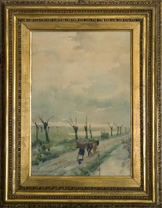 Tájkép személyekkel 1918-19 (akvarell szénrajzra)