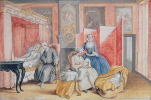 II. József (1741-90) felesége, pármai Izabella ágya mellett, Mária Terézia (1762-1770) lányuk születése után, 1762 (gouache) alkotó: Archduchess of Austria Maria Christine