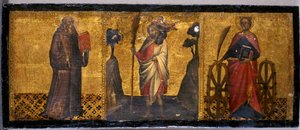 Szent Benedek, Szent Kristóf és Szent Katalin, 1400 körül (tempera nyárfán) alkotó: Aretino Luca Spinello or Spinelli