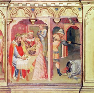Keresztelő Szent János vértanúsága, Predella Panel Szent Nemeziuszból és Keresztelő Szent János alkotó: Aretino Luca Spinello or Spinelli