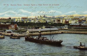 Északi dokk és részleges kilátás a városra, Buenos Aires, Argentína (színes fotó)