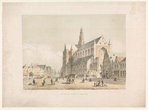 Kilátás a Sint-Bavo templomra és a Grote Markt-ra Haarlemben A Groote Markt Haarlemben (cím az objektumon) alkotó: Arie Ketting de Koningh