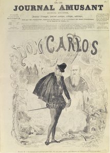 A „Le Journal Amusant” címlapja Don Carlos karikatúrájával, Giuseppe Verdi (1813-1901) „Don Carlos” operájából: