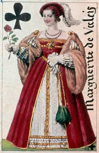 Marguerite de Valois (1553 - 1615) ábrázolása, aki Margot királynőként ismert. Gustave Houbigant (1789-1862) játékkártya részlete, 19. századi Paris B.N.