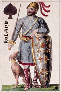 Roland (vagy Hroudland) lovag, Bretagne márciusi márki ábrázolása. Gustave Houbigant (1789-1862) játékkártya részlete, 19. századi Paris B.N.