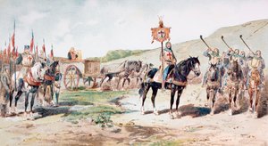 Keresztesek menet közben a 11. században lovas kocsival, 1886