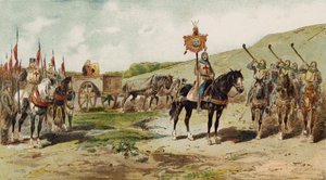 Harci szekér és lituus fúvók, a keresztes hadjáratok idején, 11. század alkotó: Armand Jean Heins