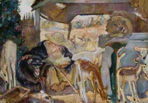 Szent Antal az állatok között, Armando Spadini (1883-1925), olaj, tábla, 66x96 cm