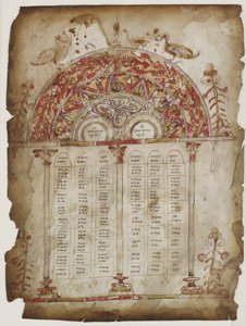 Canon asztalok evangéliumból (átlátszatlan akvarell, tus és arany pergamen) alkotó: Armenian School