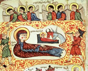 Ms 404 fol.1v A születés, egy evangéliumból