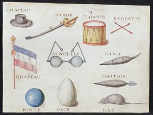 Illusztrációk az 1814-es francia ábécé könyvéből, pub. Charles Plante Fine Arts, 1814