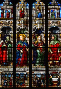 Szent Mátyás (Mathias), Ezra (vagy Ezra), Habakuk próféta (vagy Habakuk) és a Sibylle Tiburtine (vagy Tiburi Albunea) - Arnaud de Moles (1470-1520) Passió kápolnájának ólomüvege 1513-ban készült el - Auch-i Szt. Mária-székesegyház (ger