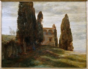 Italienische Villa im Fruehling - Olasz villa tavasszal ... (festmény, vászon) alkotó: Arnold Böcklin