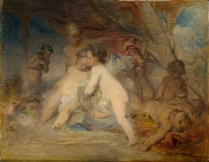Putti és egy fiatal Eros a Forest Glenben alkotó: Arnold Böcklin
