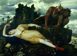 Az alvó Diana, akit két faun szemléli alkotó: Arnold Böcklin