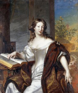 Háromnegyed hosszúságban ülő hölgy portréja, fehér ruhában, prémes köpenyben, 169-