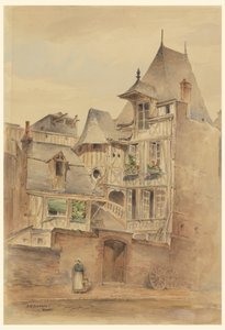 Utcai jelenet középkori házakkal alkotó: Arnold William Brunner