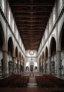 Reneszánsz: Arnolfo di Cambio (1245-1302 / 1310) által kivetített Santa Croce-bazilika belső képe (A Basilica santa croce belső képe) 1294 Basilica Santa Croce, Firenze, Olaszország alkotó: Arnolfo di Cambio