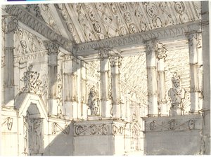Belső (templomból?) oszlopokkal és szobrokkal alkotó: Aron Wallick