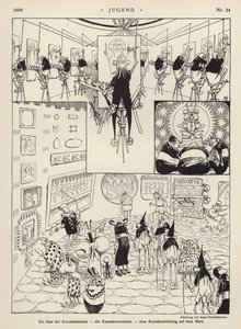 A Művészeti Akadémia terme; a Művészeti Bizottság; művészeti kiállítás a Marson (litho) alkotó: Arpad Schmidhammer