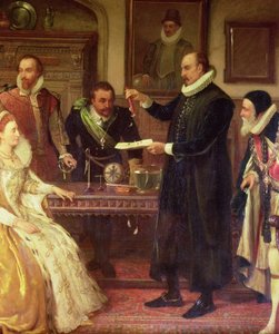 Dr. William Gilbert 1544-1603 Villamosenergia-kísérletét mutatja be I. Erzsébet királynőnek és udvarának, Gilberd részlete, 19. századi olaj, vászon alkotó: Arthur Ackland Hunt
