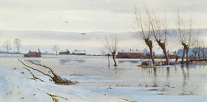 Téli táj megáradt folyóval, 1889 (wc) alkotó: Arthur Anderson Fraser