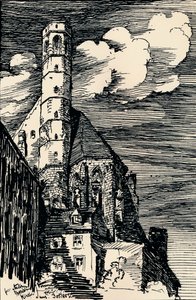 „Az olasz Marienkirche, Bécs”, 1900 körül alkotó: Arthur Beresford Pite