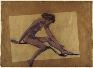 Sitzender weiblicher Akt im Profil, nach vorne gebeugt alkotó: Arthur Bowen Davies