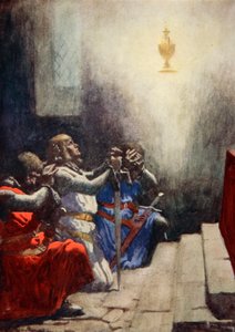 Egyedül Galahad láthatta a Szent Grál tökéletes szépségét, 1925 körül (színes litho)
