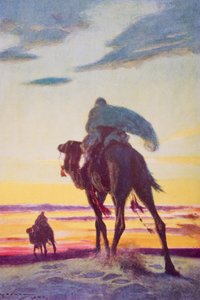 Mohamed menekülése Medinába, illusztráció H. G. Wells „A történelem körvonalai” II. kötetéből, 1920-ban megjelent (színes litó)