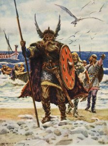 A vikingek partraszállása, illusztráció az „Ez az országunk, az Egyesült Államok története” című könyvéből, H.E. Marshall