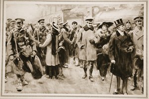 A hétvége távol a fronttól: brit tisztek és rövid szabadságon lévő férfiak a lövészárokból Viktóriába érkezve, a The Illustrated War News-ból